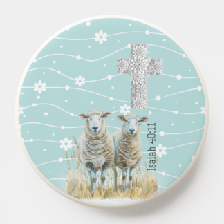 Girly Christian PopSocket/Mag Safe PopSocket with sheep on a blue floral, scripture, floral cross design.