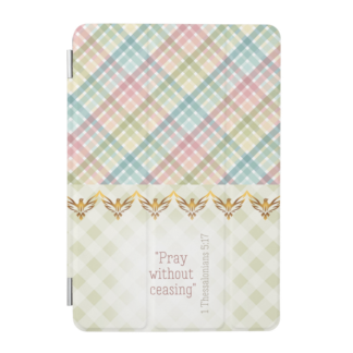 Girly iPad smart cover with pastel plaid and gold doves