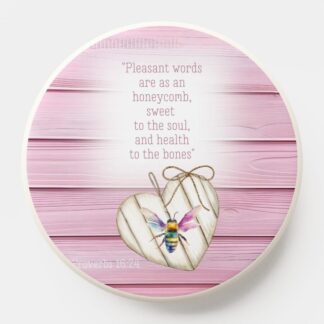 Custom Christian Pop Socket with inspirational faux pink wood, heart, rainbow bee and scripture motifs