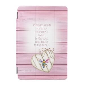 Custom Christian iPad Smart Case with inspirational faux pink wood, heart, rainbow bee and scripture design
