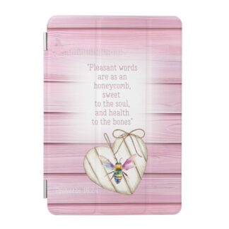 Custom Christian iPad Smart Cover with inspirational faux pink wood, heart, rainbow bee and scripture design