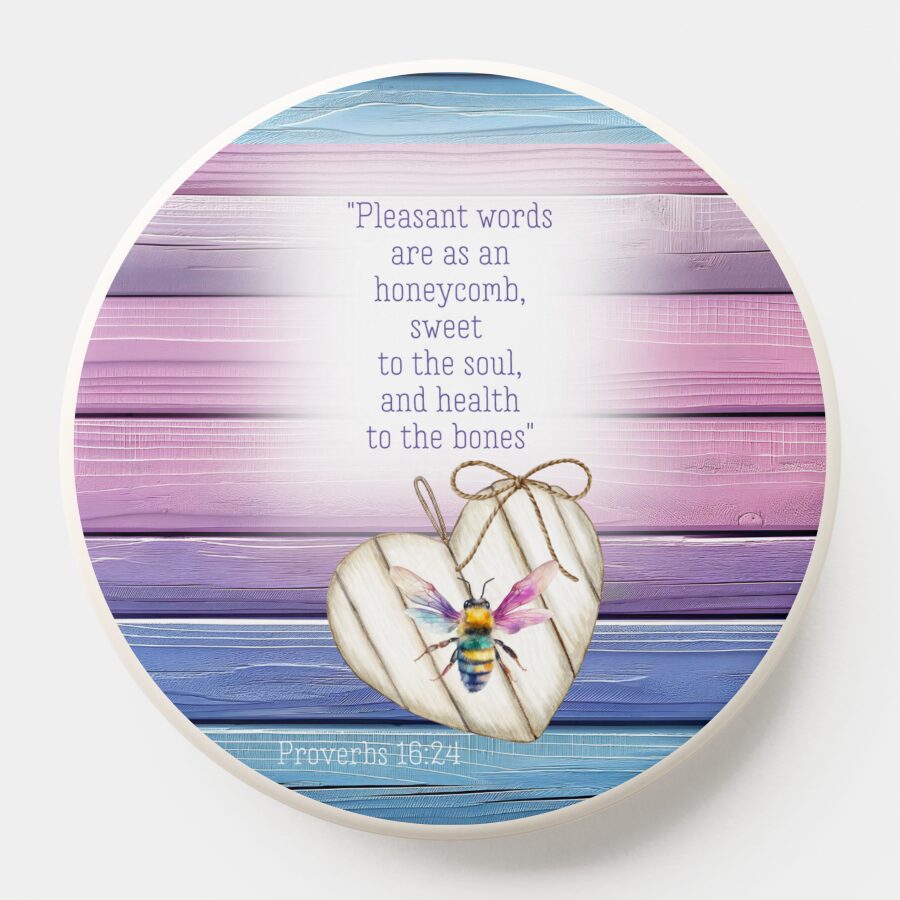 Custom Christian Pop Socket with inspirational faux mauve wood, heart, rainbow bee and faith design