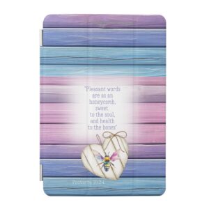 Custom Christian iPad Smart Case with inspirational faux mauve wood, heart, rainbow bee and faith motifs