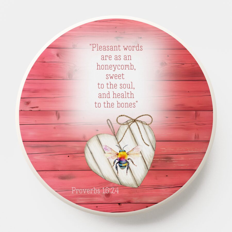 Custom Christian Pop Socket with inspirational faux red wood, heart, rainbow bee and scripture motif
