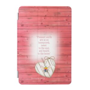 Custom Christian iPad Smart Case with inspirational faux red wood, heart, rainbow bee and scripture design