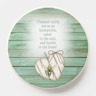 Custom Christian Pop Socket with inspirational faux green wood, heart, green bee and scripture design