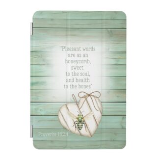 Custom Christian iPad Smart Cover with inspirational faux green wood, heart, green bee and scripture accents