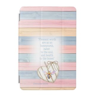 Custom Christian iPad Smart Cover with inspirational faux pastel wood, heart, bee and scripture design