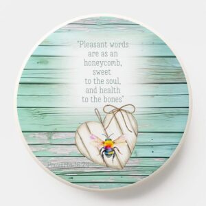 Custom  Christian PopSocket with inspirational faux green wood, heart, rainbow bee and faith accents