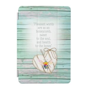 Custom Christian iPad Smart Case with inspirational faux green wood, heart, rainbow bee and faith accents 