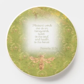 Custom Christian Pop Socket with lime green, gold bee wreath matrix, gold bee and scripture design