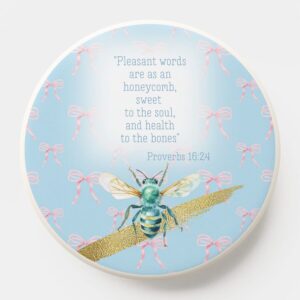 Custom Christian Pop Socket with with blue pastel, pink bow grid, blue bee gold and scripture accents