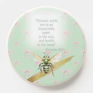Custom  Christian PopSocket with green pastel, pink bow matrix, green bee gold and faith design
