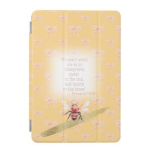 Custom Christian iPad Smart Case with peach, pink bow grid, orange bee, gold and faith accents
