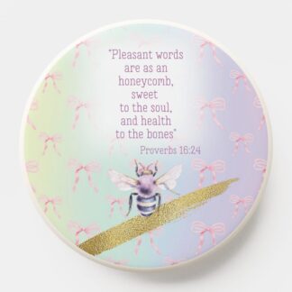 Custom Christian Pop Socket with with rainbow, pink bow grid, mauve bee, gold and faith design
