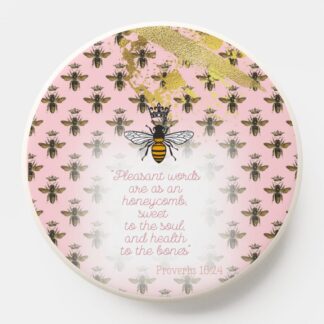 Girly Christian PopSocket/Mag Safe PopSocket with pink, bee matrix, gold accent, queen bee and scripture design.