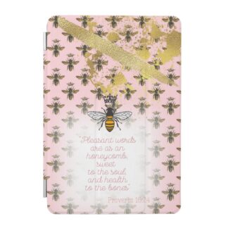 Girly Custom iPad Smart Christian case with pink, bee matrix, gold accent, queen bee and scripture design