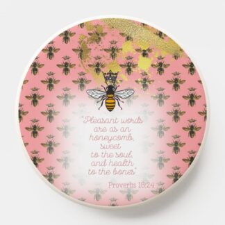 Chic Christian PopSocket/Mag Safe PopSocket with coral tone, bee grid, gold accent, queen bee and scripture design.