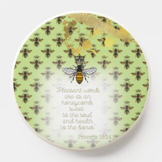 Cute Christian PopSocket/Mag Safe PopSocket with lime tone, bee grid, gold accent, queen bee and scripture design.