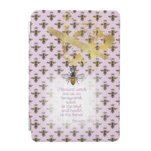 Girly Custom iPad Smart Christian cover with mauve, bee grid, gold accent, queen bee and scripture pattern.