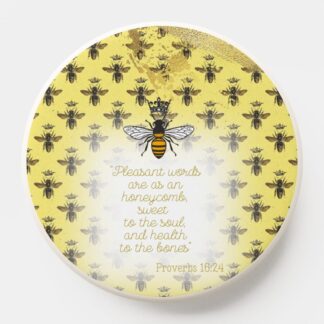 Trendy Christian PopSocket/Mag Safe PopSocket with yellow, bee grid, gold accent, queen bee and scripture design.